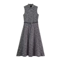 Ärmelloses graues strukturiertes Midikleid mit Stehkragen und Gürtel für Damen - S / Grau