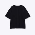 Top de punto negro minimalista con cuello redondo, costura central y hombros caídos - S / Negro