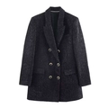 Dames blazer van zwart tweed met dubbele rij gouden knopen en klepzakken - XS / Zwart
