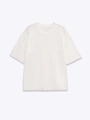 Detalle de camiseta de punto blanca con cuello redondo y costura central decorativa - S / Blanco