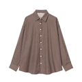 Women's loose casual vertical striped long-sleeve shirt with button-up collar in brown and white - XS / Brown and White Vertical Striped