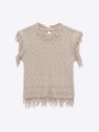 Detail des beigen Strickoberteils mit grober Textur und Fransenbesatz am Saum - S / Hellbeige