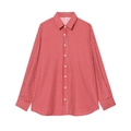 Classic red and white striped long sleeve shirt with button-down collar for women - XS / Red Plaid