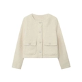 Elegante crèmewitte tweed korte jas met ronde hals en decoratieve knopen voor dames - XS / crème