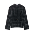 Dunkelgraue Damen Strickjacke mit Karomuster Perlenverzierung und schmalem Taillengürtel - S / Dunkelgraues Karo