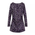 Elegantes lila Pailletten-Minikleid mit langen Ärmeln und schmaler Passform für Partys - XS / Lila