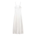 Nahaufnahme von weißem Satin-Midikleid mit zarten Spaghettiträgern und gekreuztem Rücken - XS / Weiß