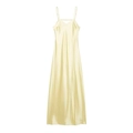 Elegantes Midi-Slipkleid aus champagnerfarbenem Satin mit dünnen Trägern und Seidenglanz - XS / Hellgelb
