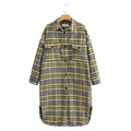 Plaid shacket with yellow, grey, and white checks featuring a lapel collar and flap pockets - S / Gray Yellow