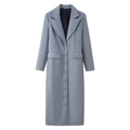 Elegante cappotto lungo grigio in misto lana con bavero classico e chiusura a bottoni - S / Grigio