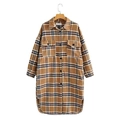 Brown vintage plaid flannel shirt jacket with large flap pockets and button-front design - S / Brown & Yellow