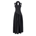 Elegantes schwarzes Neckholder-Maxikleid mit asymmetrischer Faltenaille und ärmellosem Design - S / Schwarz