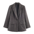 Oversized damesblazer met visgraatmotief in donkergrijs tweed met een knoopsluiting - XS / Grijs