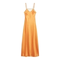 Elegantes orangefarbenes Satin-Midikleid mit V-Ausschnitt und dünnen Trägern - XS / Orangerot