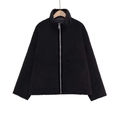 Women's black faux fur stand collar jacket with cozy fleece texture and silver zipper detail - XS / Black