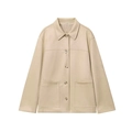 Minimalist oatmeal lapel single-breasted loose wool jacket with symmetrical patch pockets - XS / Light Beige