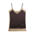 Top a canotta in raso marrone scuro con pizzo beige delicato e spalline sottili regolate - S / Marrone Scuro