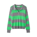 Dettaglio maglione polo a righe verdi e grigie con polsini a costine e texture - Taglia S / Top / Grigio Chiaro Grigio Scuro Righe