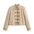 Veste courte kaki vintage avec boutons militaires ornés et finitions contrastées - XS / Beige Clair