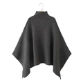 Donkergrijze gebreide poncho met hoge nek, asymmetrische zoom en dikke woltextuur - S / Grijs
