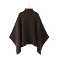 Dames gebreide poncho in donkerbruin met hoge kraag en losse asymmetrische pasvorm - S / Donkerbruin