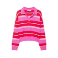 Detail of ribbed cuffs and hem on pink and yellow striped knit polo shirt - S / Red Stripes