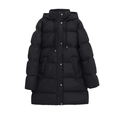 Parka lungo da donna nero con cappuccio, bottoni dorati e design trapuntato - XS / Nero