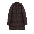 Cappotto imbottito lungo marrone scuro con cappuccio, bottoni dorati e dettagli coulisse - XS / caffè