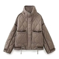 Giacca trapuntata da donna con colletto rialzato e grandi tasche in marrone - XS / Marrone