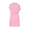 Pink sleeveless cowl neck dress with elegant ruching detail and slim-fit silhouette - XS / Pink