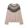 Jersey de punto avena con patrones retro Fair Isle y textura suave de lana de alpaca - S / Color Avena