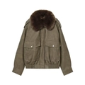 Armeegrüne Bomberjacke mit übergroßem Kunstpelzkragen und großen Utility-Taschen - XS / Olivgrün