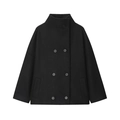 Klassieke zwarte wollen jas met dubbele rij knopen, opstaande kraag en oversized model - XS / Zwart
