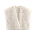 Elegant ivory faux fur vest for women with plush texture and smooth inner lining - S / White
