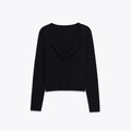 Gilet noir élégant en maille à manches longues avec détails de dentelle au col - S / Noir