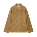 Women's minimalist brown faux suede jacket with pointed collar and large flap pockets - S / Khaki