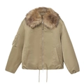 Chaqueta bomber caqui para mujer con cuello de pelo sintético y cremallera metálica - XS / Caqui