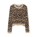 Pull en tricot pour femme avec imprimé léopard, effet fausse fourrure et col rond moelleux - XS / Imprimé léopard