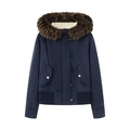 Damen Kapuzenjacke in Dunkelblau mit Kunstpelzbesatz und warmem Fleecefutter - S / Marineblau