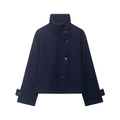Dunkelblaue Wollmischung Kurzjacke für Damen mit Stehkragen und asymmetrischer Knopfleiste - S / Marineblau
