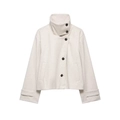Detailansicht haferflockenfarbene Wolljacke mit Stehkragen und asymmetrischem Einreiher-Verschluss - M / Milchweiß