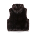 Dettaglio ravvicinato del gilet in ecopelliccia marrone scuro con collo alto - XS / Marrone Scuro