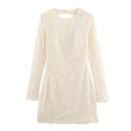 Französisches Retro-Spitzenkleid in Creme mit langen Ärmeln und elegantem Rückenausschnitt - S / Gebrochenes Weiß