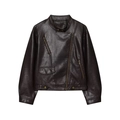 Women dark brown PU leather biker jacket with asymmetric zipper and pebbled texture finish - XS / Dark Brown