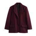 Klassischer burgunderroter Wollblazer für Damen mit gepolsterten Schultern und Revers - XS / Rot