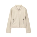 Giacca in ecopelle crema da donna con colletto alla coreana e tasche con doppia zip - Bianco avorio