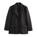 Klassischer schwarzer mittellanger Blazer mit Schulterpolstern und Revers für Damen - XS / Schwarz