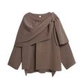 Brown asymmetric knit cape top with side knot detail and loose fit stylish silhouette - XS / Coffee
