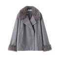 Mid-grey wool coat with faux fur collar and cuffs in a relaxed straight-cut silhouette - XS / Gray