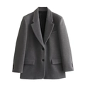 Klassischer grauer Wollblazer mit strukturierten Schulterpolstern und Doppelknopf - XS / Grau